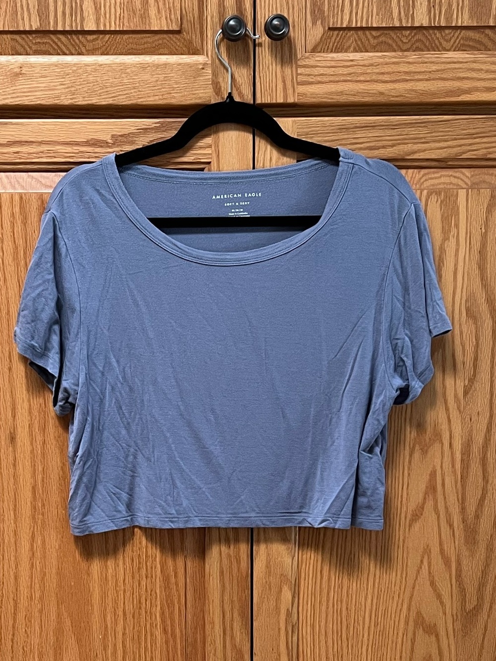 American Eagle Outfitters Soft & Sexy Short Sleeve Crop Top —Blue, GUC, Size M